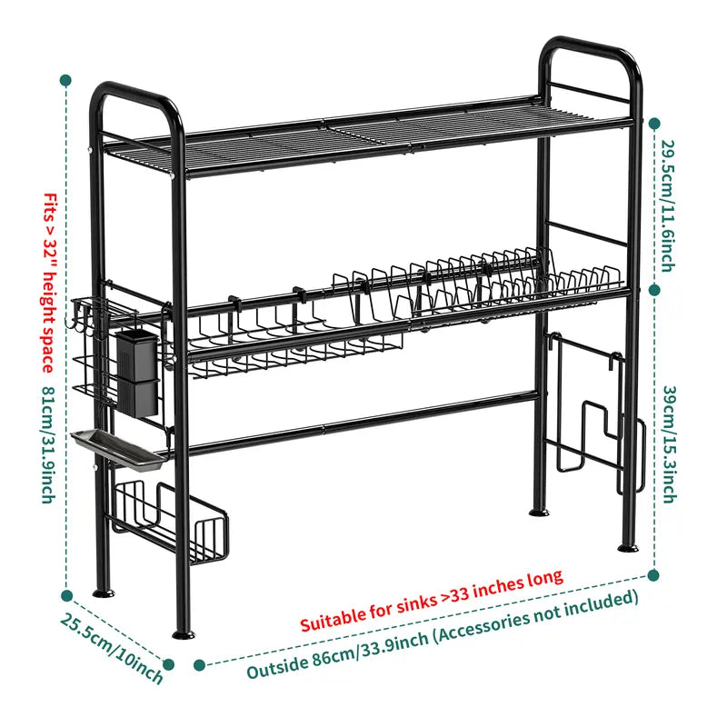 【Holiday Deals】Over Sink Rack Kitchen Over The Sink Dish Drying Rack Organizer Large Space Saving Dish Drainer Countertop Dishes Rack On Counter Caddy Utensil Metal Organizer 1&2 Tiers
