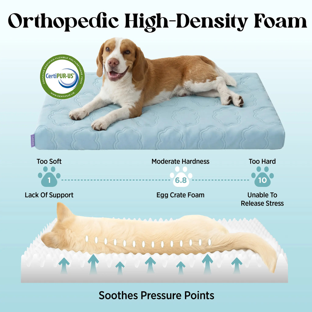 Extra-thick, cooling orthotic mat for dogs – Q-Max>0.5. Cooling mat with washable cover, egg-cage style foam non-slip bed, suitable for extra-large breeds.