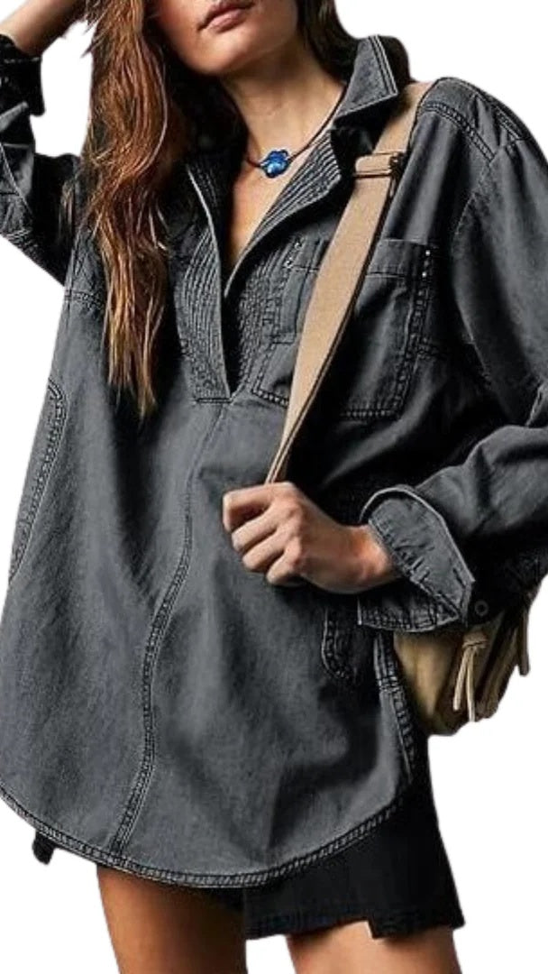 Women’s Stylish V-Neck Denim Top