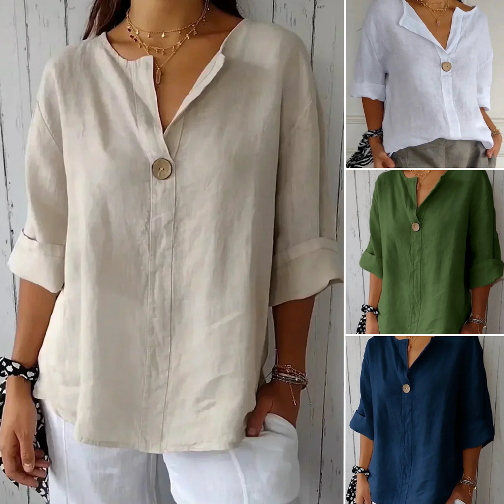 CLEARANCE SALE🔥 Loose T-shirt Women’s V-neck Cotton Button Top