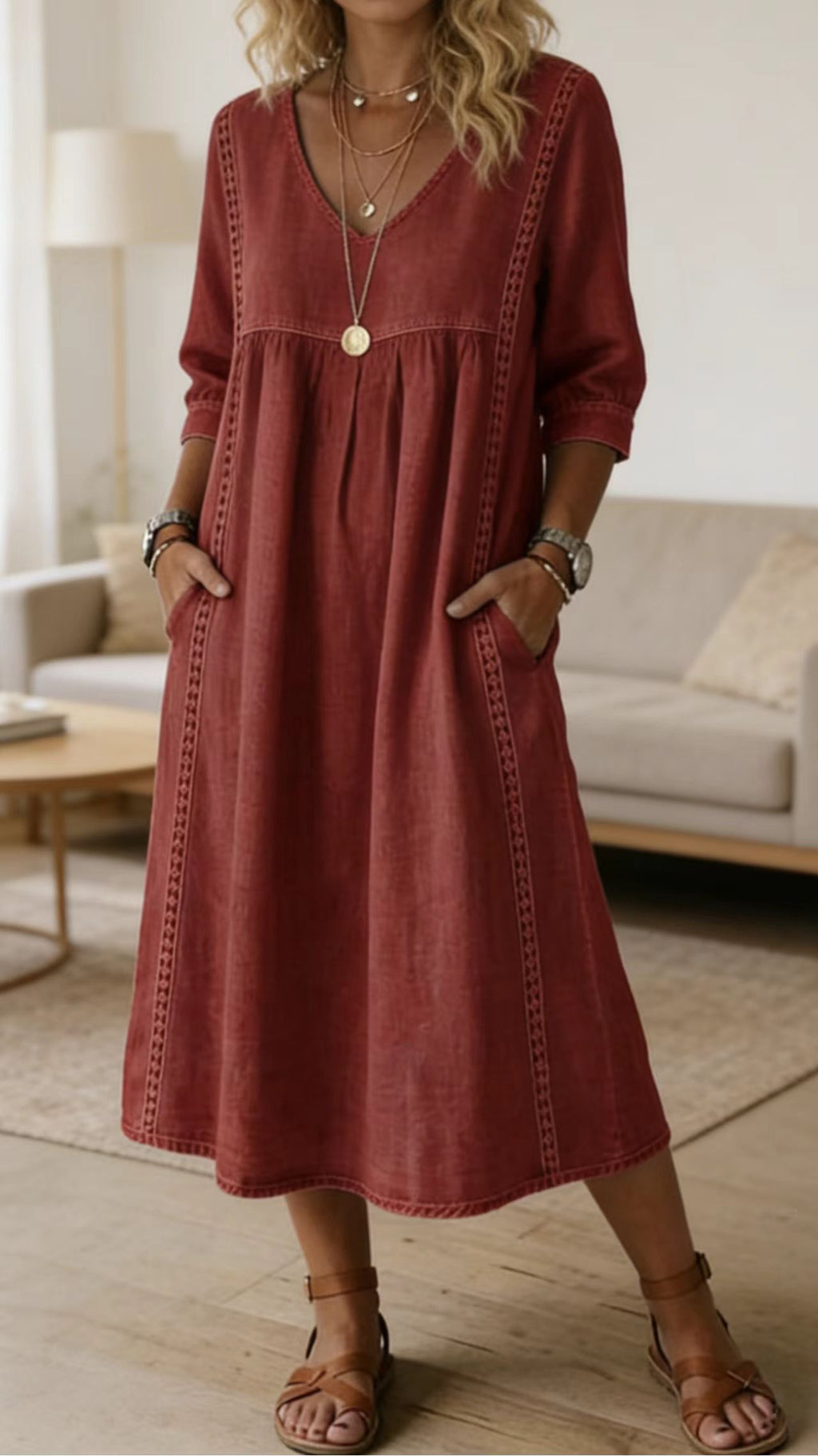 Casual loose-fit vintage faux denim dress