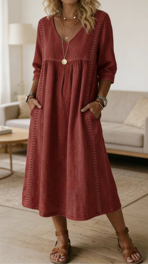 Casual loose-fit vintage faux denim dress