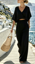 Women’s Striped Print Vacation-Style Woven Casual Set