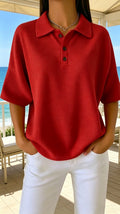 Women’s Button-Front Waffle-Knit Short-Sleeve T-Shirt
