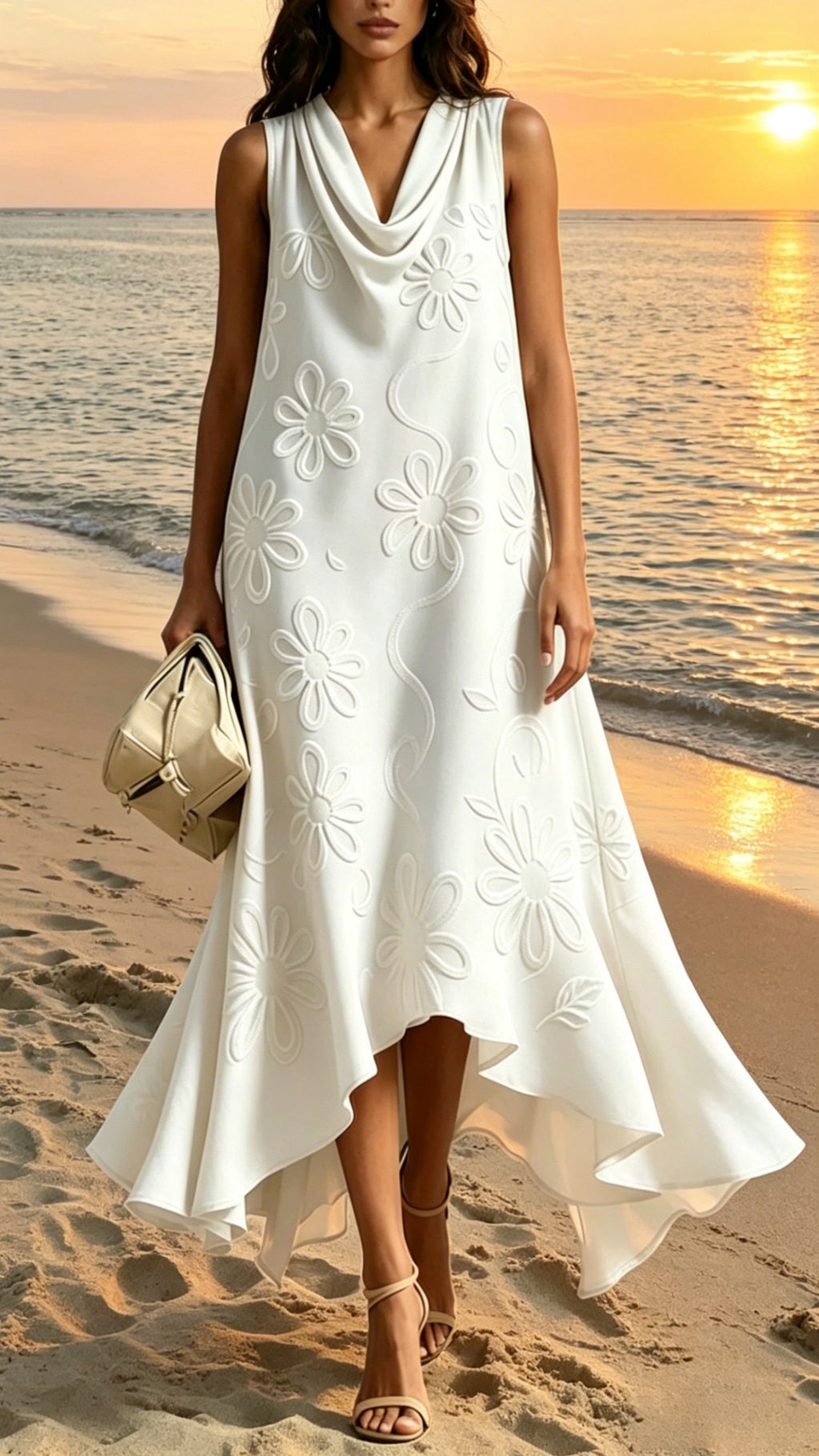 Women’s Sleeveless Floral Cowl-Neck Dress