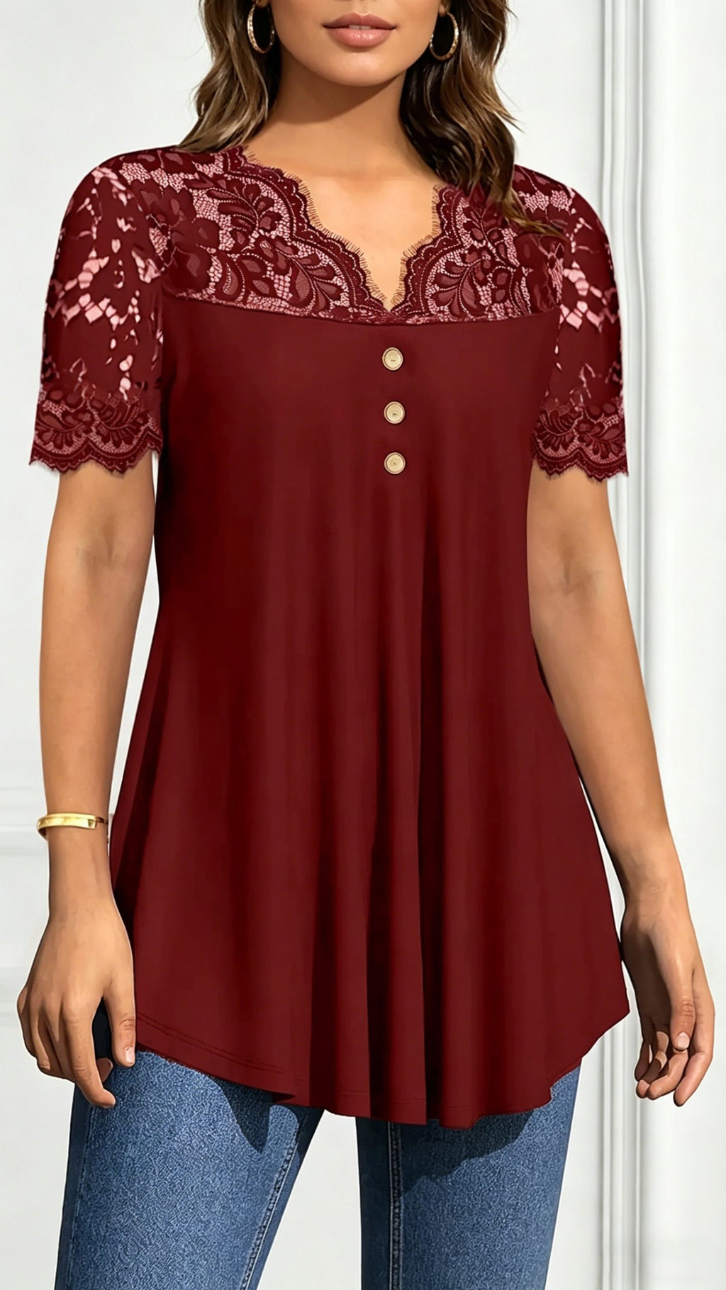 Women’s Lace V-Neck Waist-Cinching Top