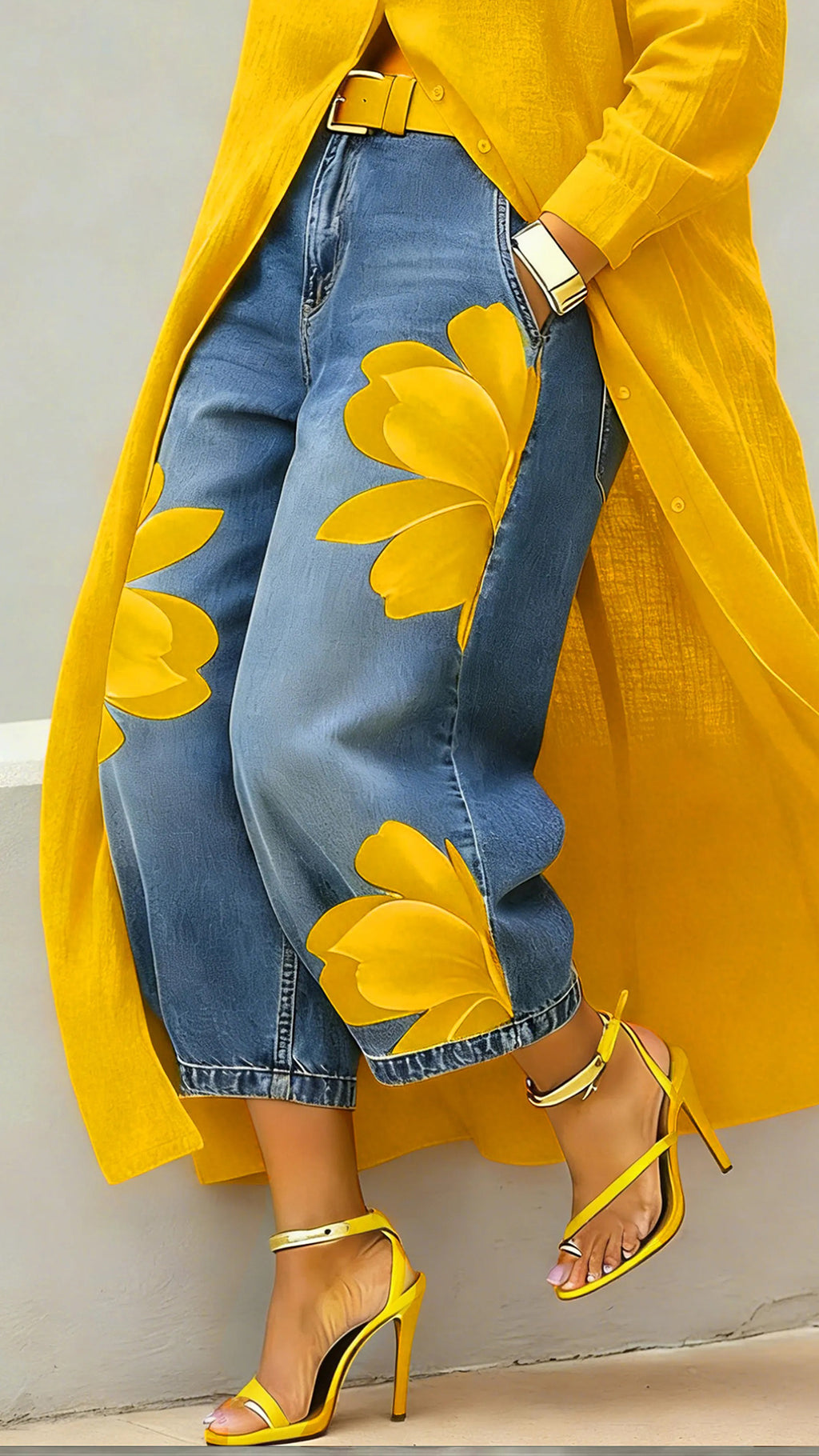 Women’s Artistic Ink Print High Waist Stretch Casual Jeans