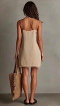Women’s Frayed V-neck Loose Cami Mini Dress