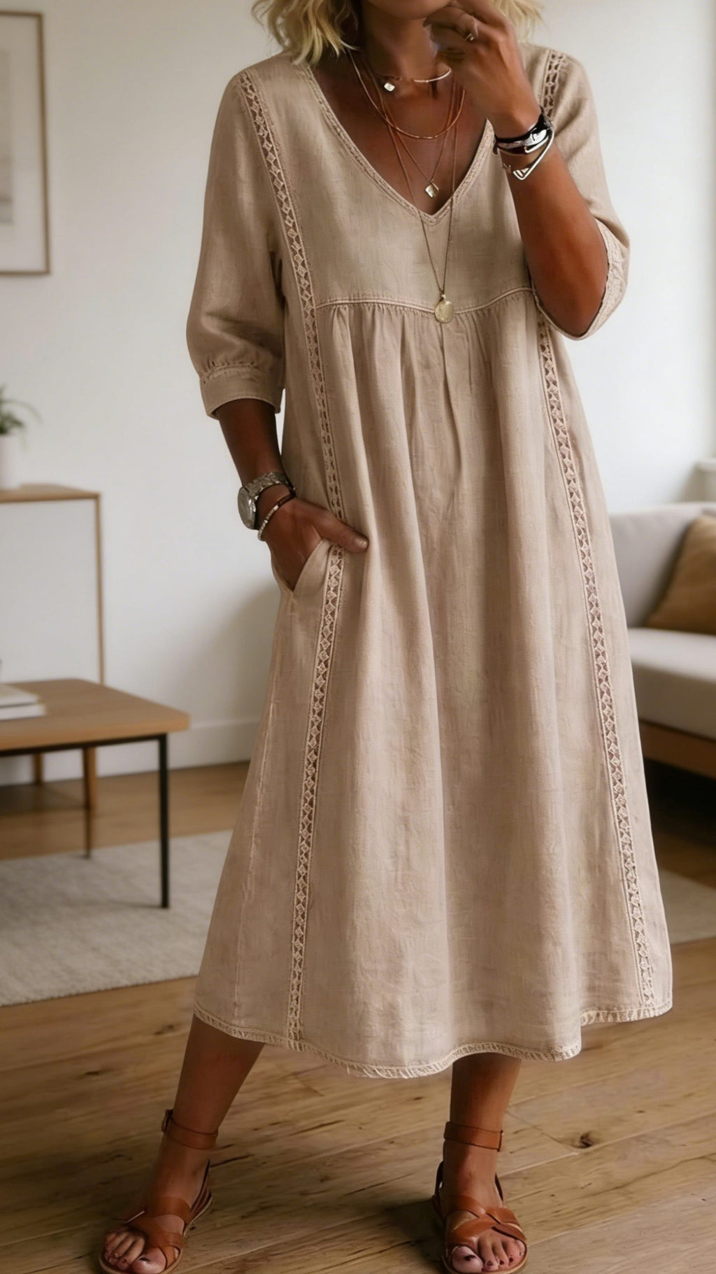 Casual loose-fit vintage faux denim dress