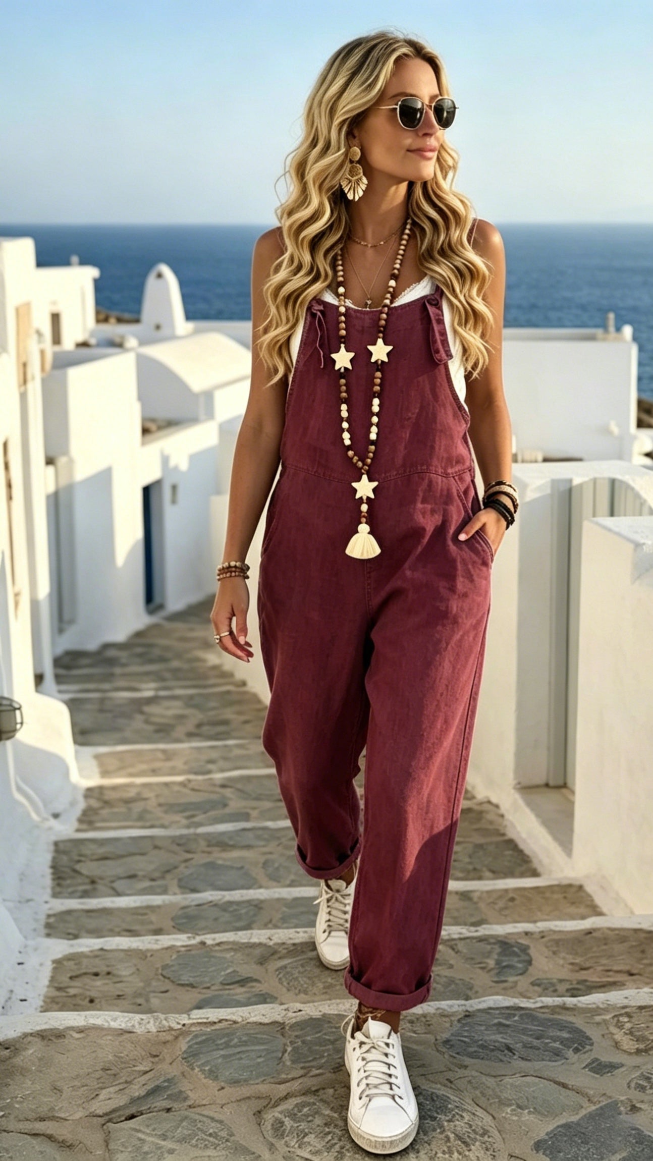 Women’s Casual Cotton-Linen Strappy Overalls