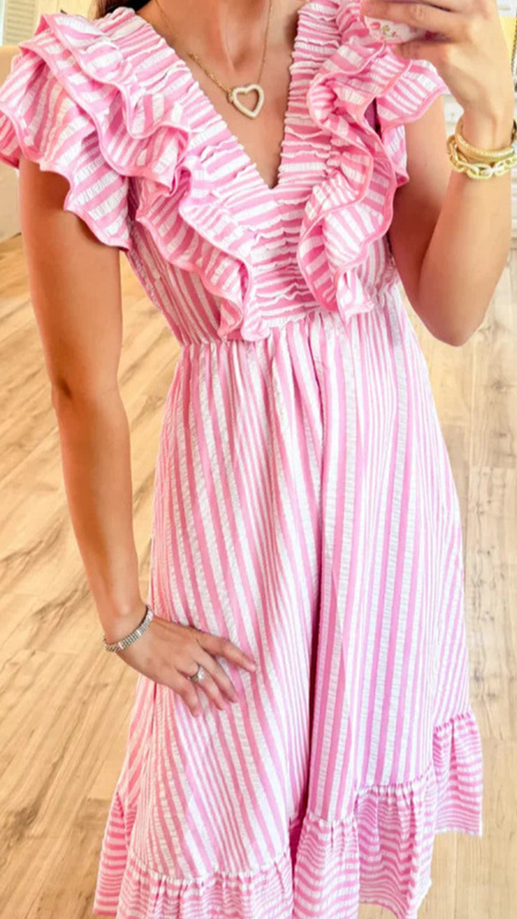 Women’s Ruffled V-Neck Striped Loose Maxi Dress