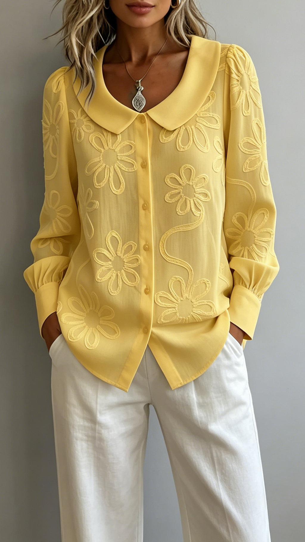 Women’s Doll Collar Printed Polyester Blouse