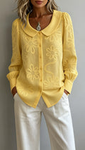 Women’s Doll Collar Printed Polyester Blouse