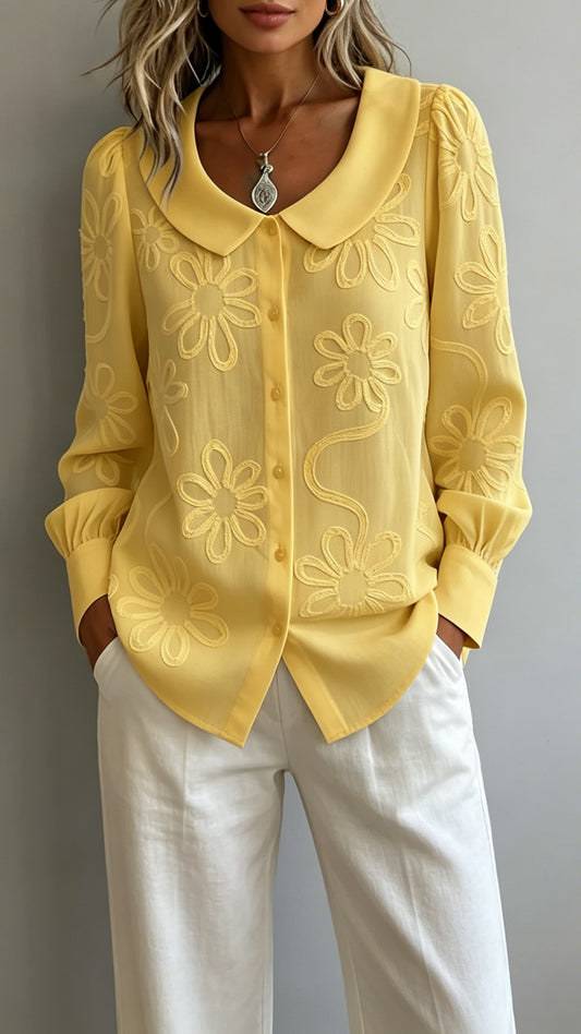 Women’s Doll Collar Printed Polyester Blouse