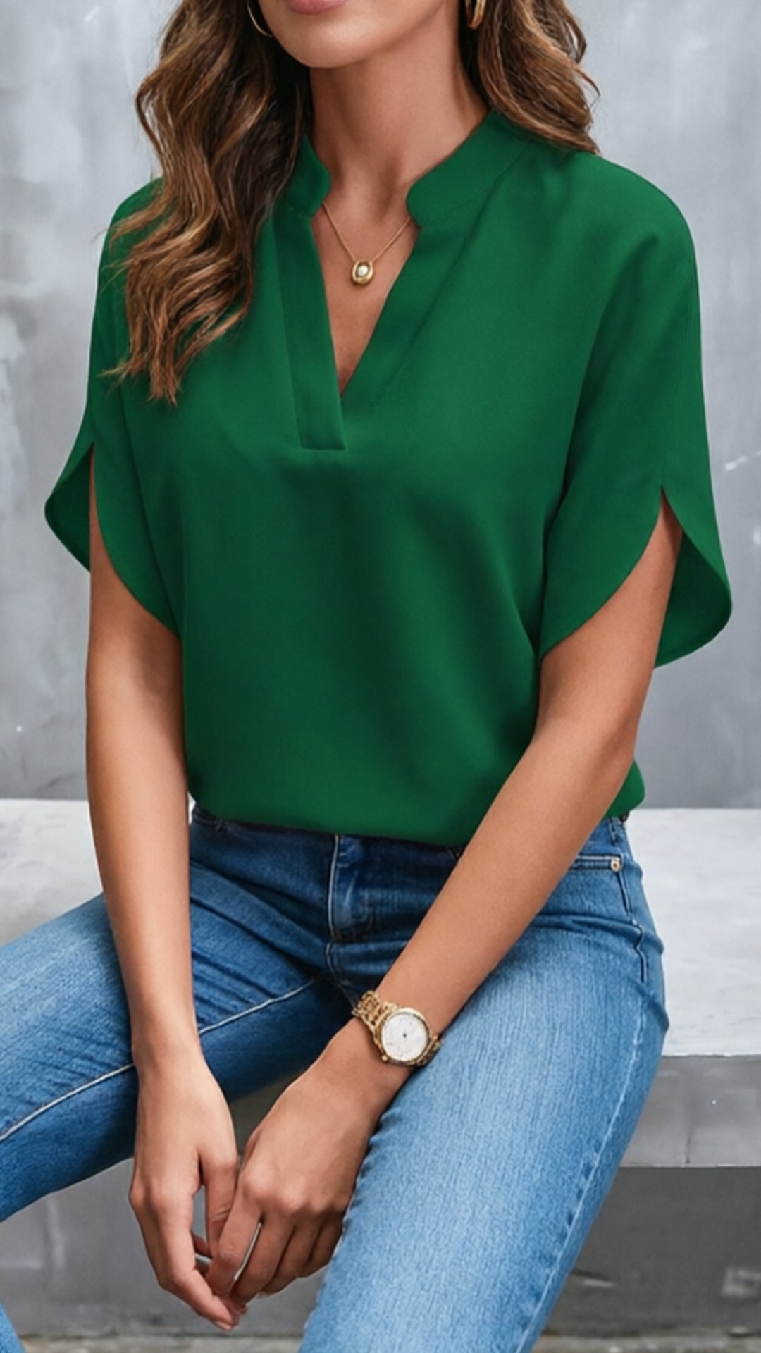 Women’s Stand-Collar V-Neck Top