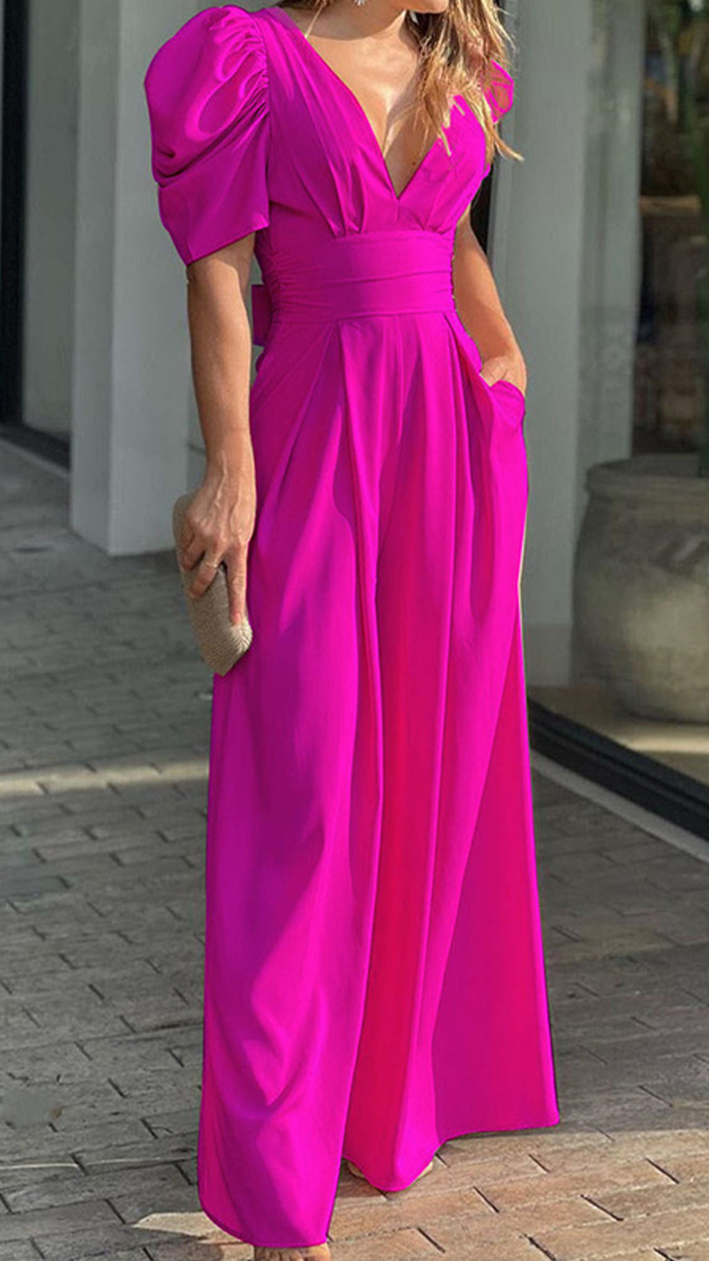 Women’s V-Neck Puff Sleeve Jumpsuit