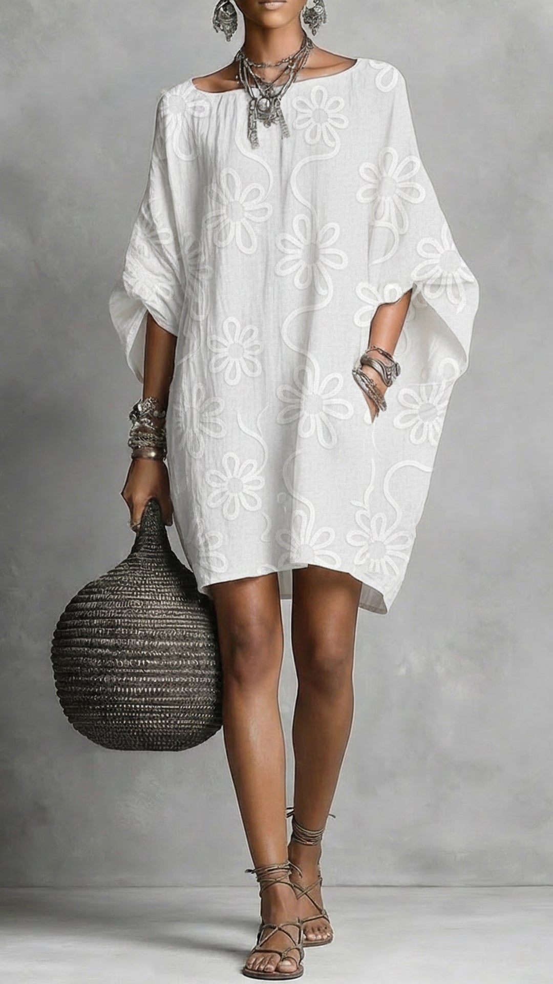 Women’s Floral Print Linen-Blend Tunic Dress