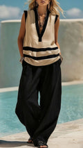 Women’s  Color-Block Stripe Cotton-Blend Two-Piece Set
