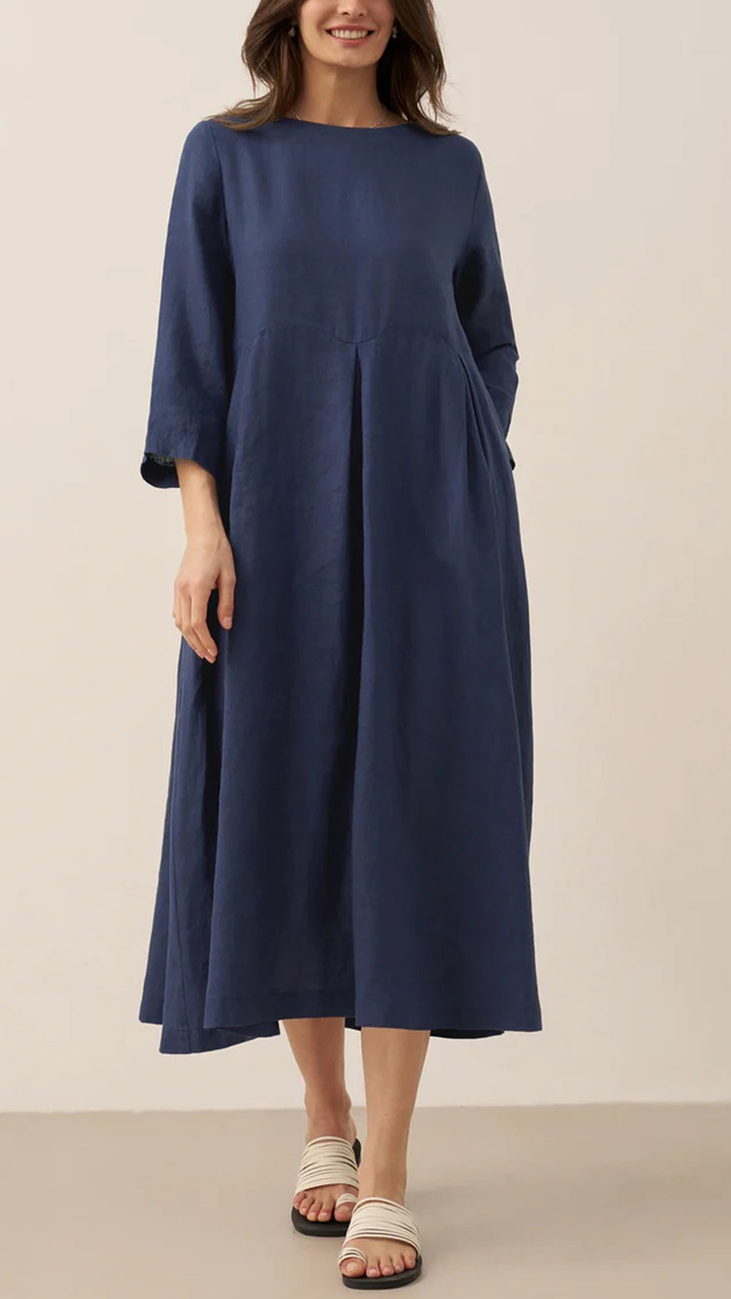 Women’s LooseCotton-Linen Midi Dress