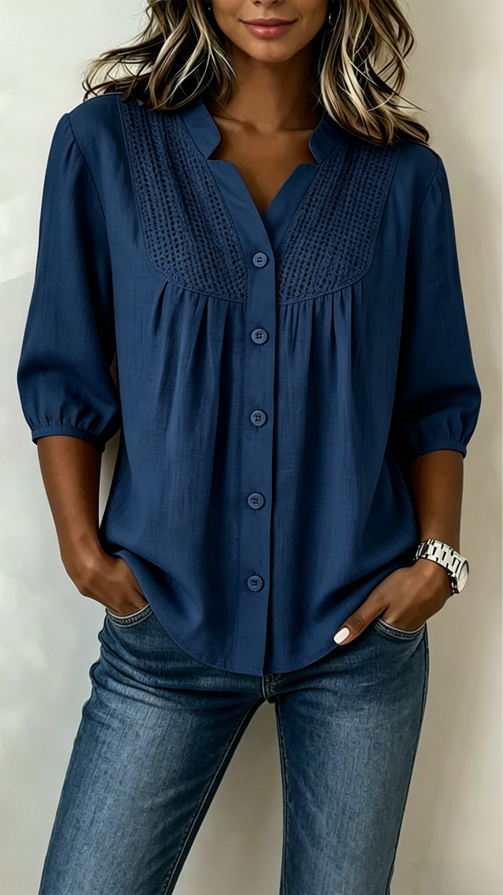 Women’s  Crochet Detail Cotton-Blend Blouse