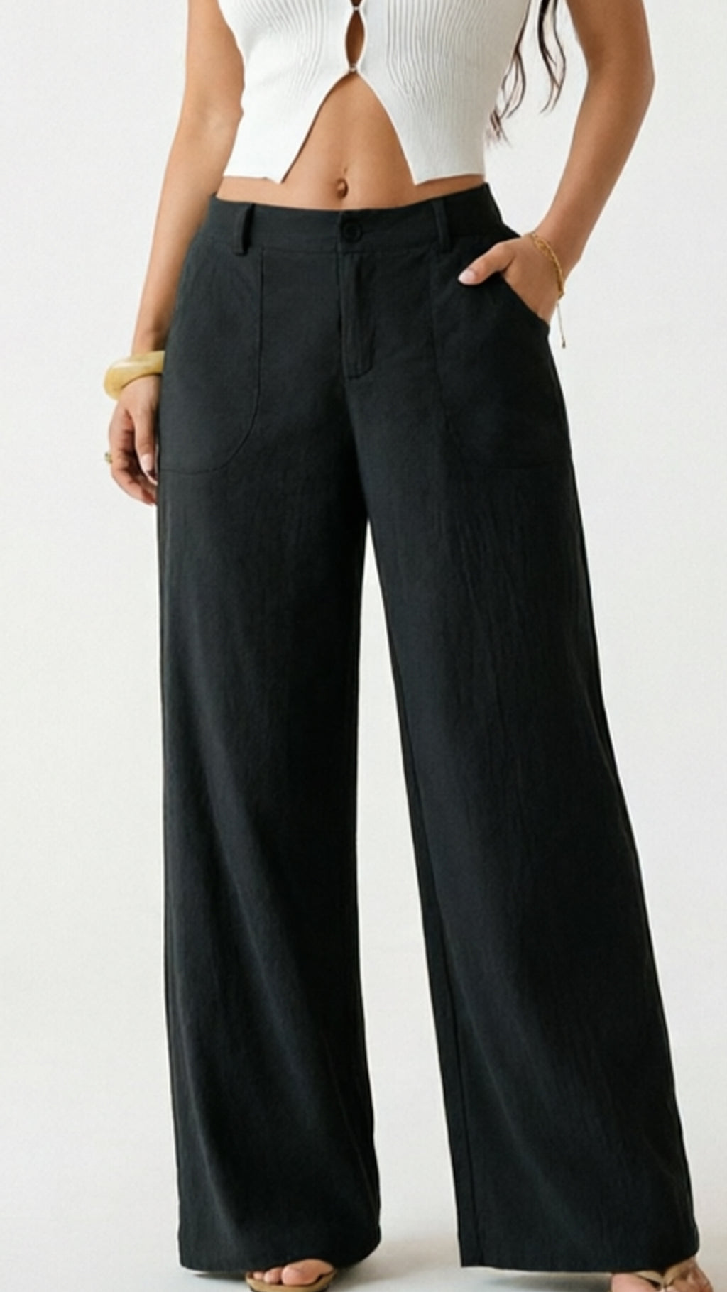 Women’s  High-Waist Cotton-Blend Wide-Leg Pants