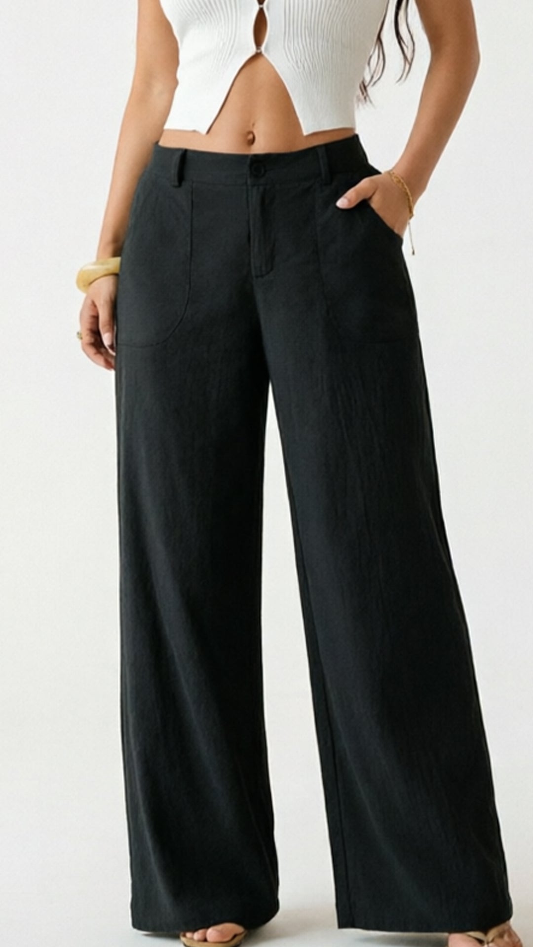 Women’s  High-Waist Cotton-Blend Wide-Leg Pants