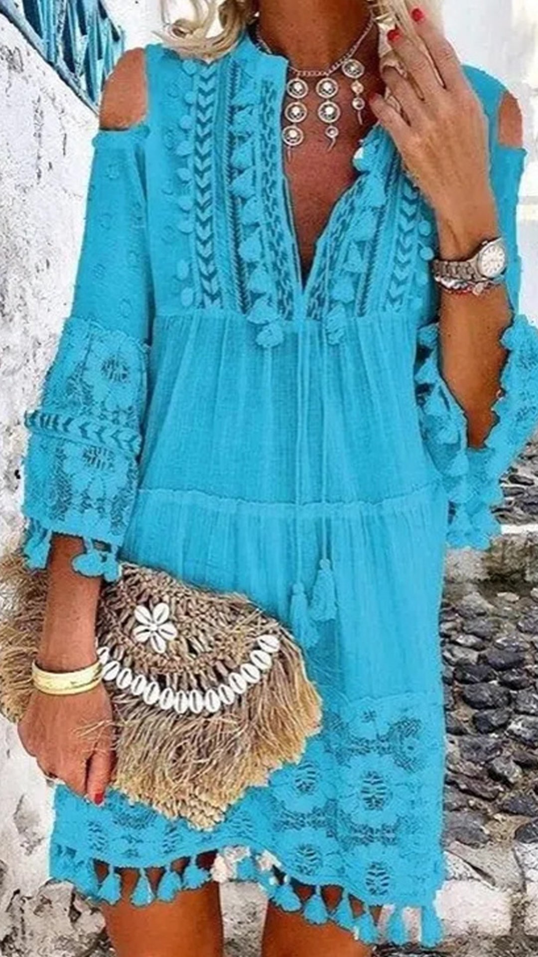 Women’s Bohemian Tassel Cotton-Blend Dress