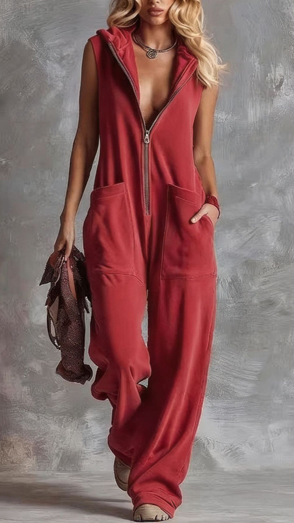 Women’s  Cotton-Blend Hooded Sleeveless Jumpsuit