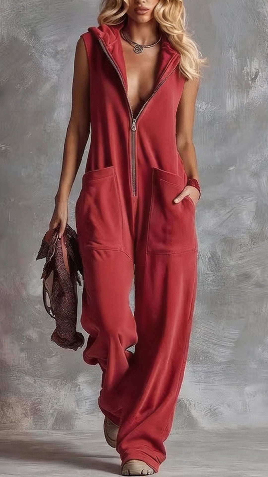 Women’s  Cotton-Blend Hooded Sleeveless Jumpsuit