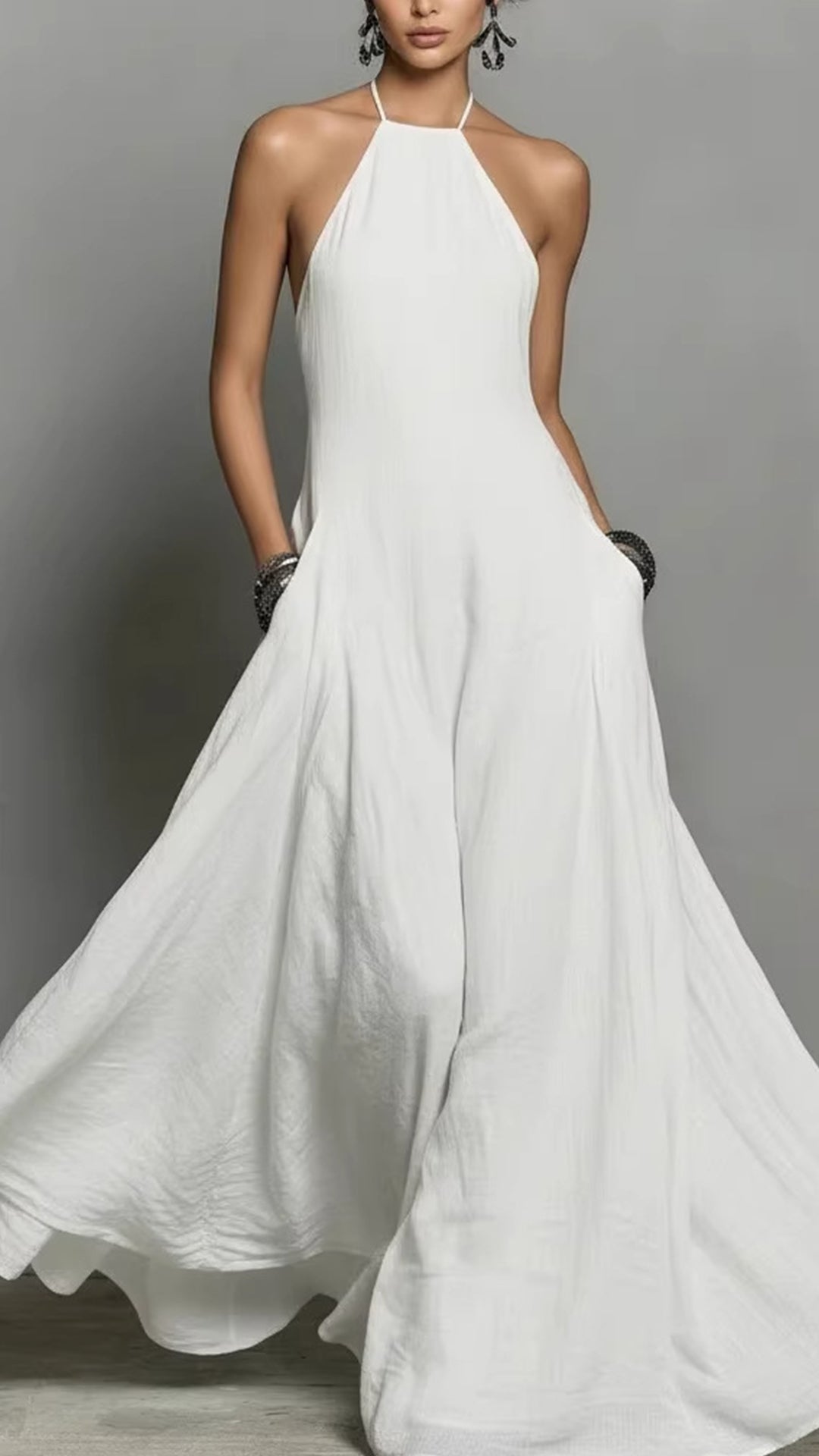 Women’s Cotton-Blend Halter Neck Maxi Dress