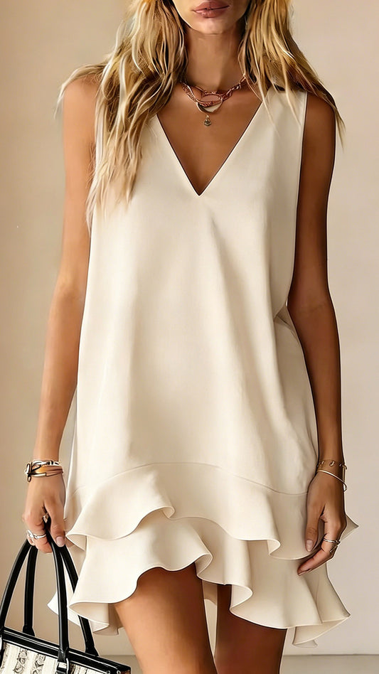 Women’s Cotton-Blend V-Neck Sleeveless Ruffle Hem Dress