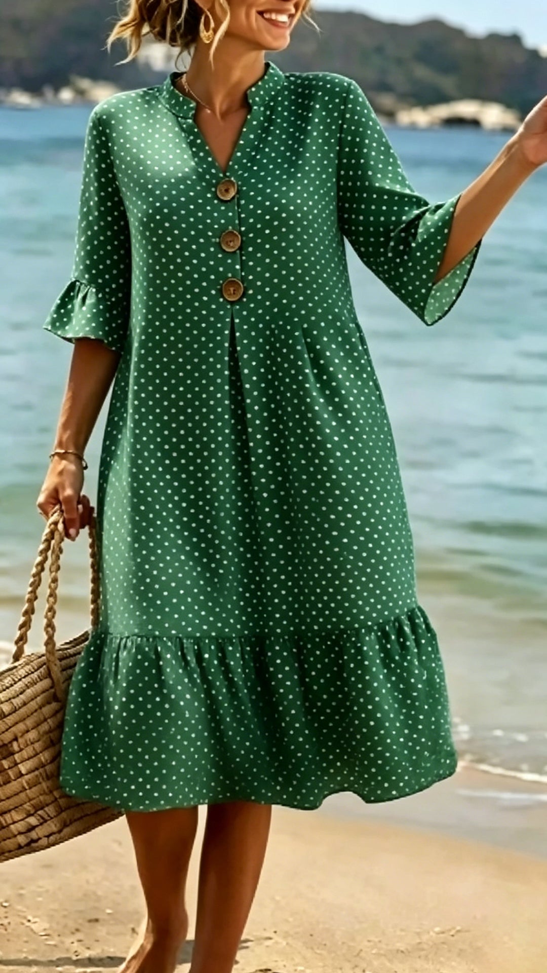 Women’s Cotton-Blend Polka Dot Ruffle Hem Dress