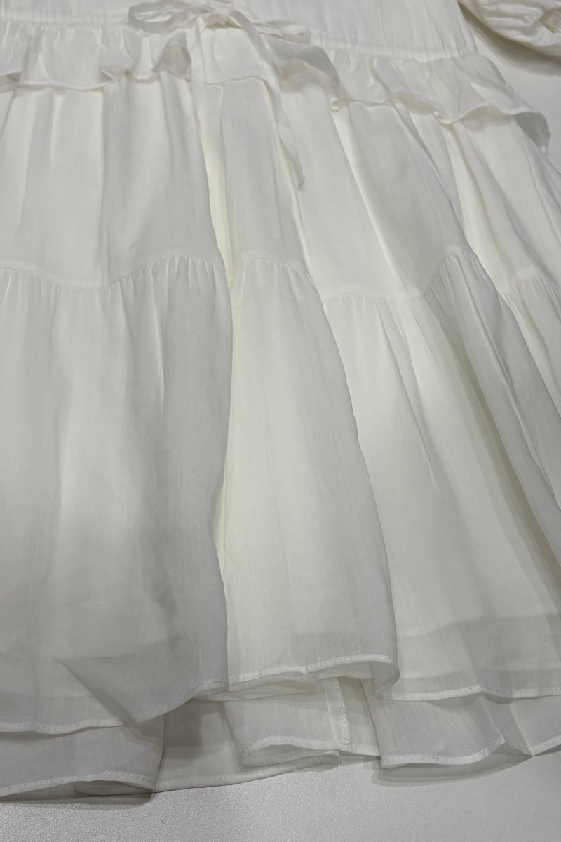 Women’s V-Neck Ruffle-Trim Puff-Sleeve Drawstring Dress