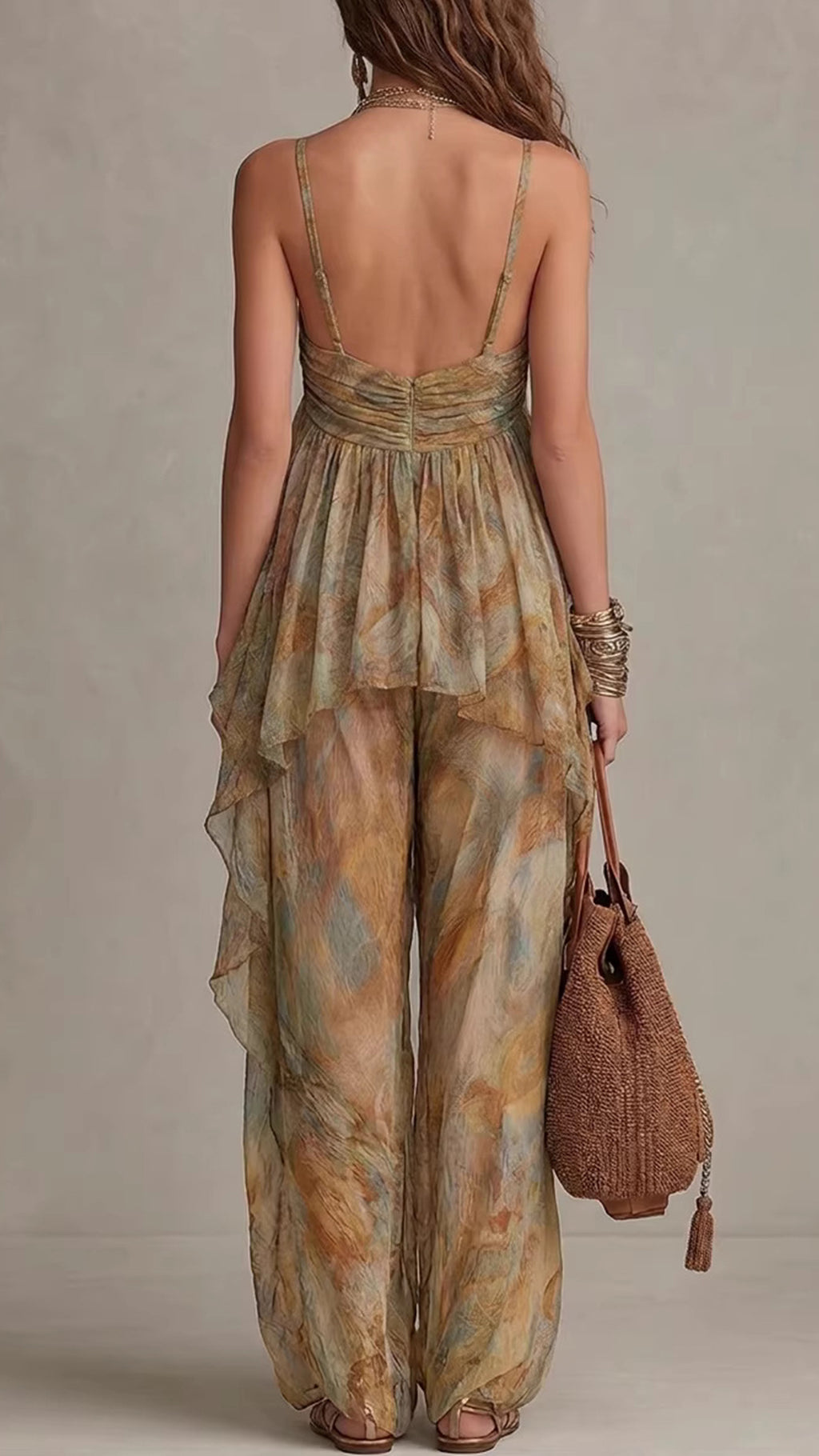 🔥Women’s Cotton-Blend Halter Printed Wide-Leg Pants Set