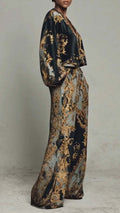 Women’s Cotton-Blend Baroque Print Wide-Leg Pants Set
