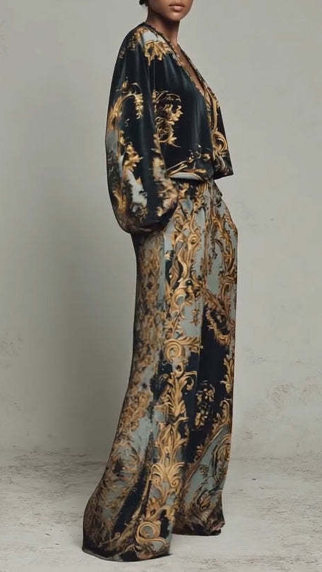 Women’s Cotton-Blend Baroque Print Wide-Leg Pants Set