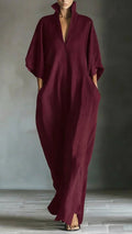 Women’s Bamboo Fiber Stand Collar V-Neck Loose Caftan