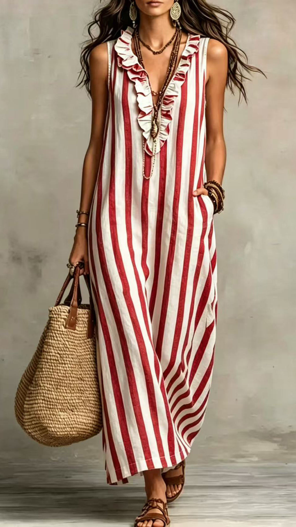 Women’s Cotton-Blend Striped Sleeveless Maxi Dress