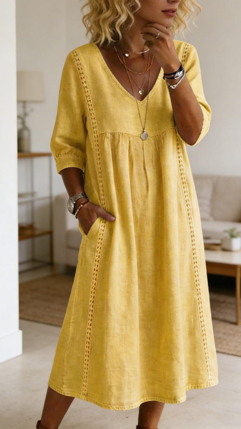 Casual loose-fit vintage faux denim dress
