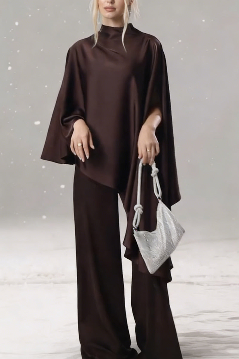 Women’s Stylish Semi-High Neck Acetate Two-Piece Set