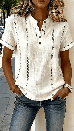 Women’s V-neck Short-sleeve Casual Loose Cotton Top