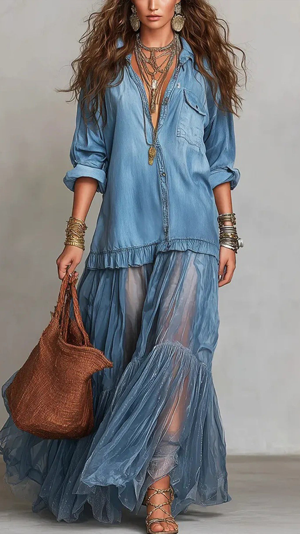 Women’s Cotton-Blend Denim-Look Shirt Dress
