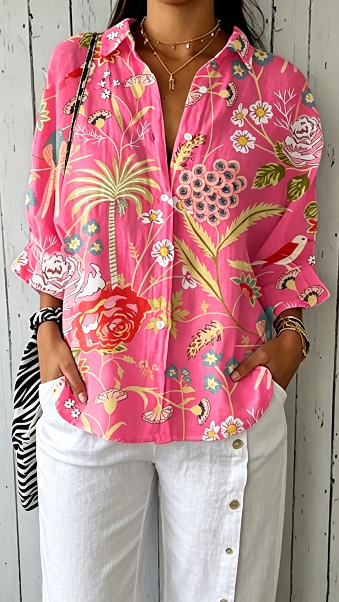 Women’s Blue Floral Print Polyester Shirt