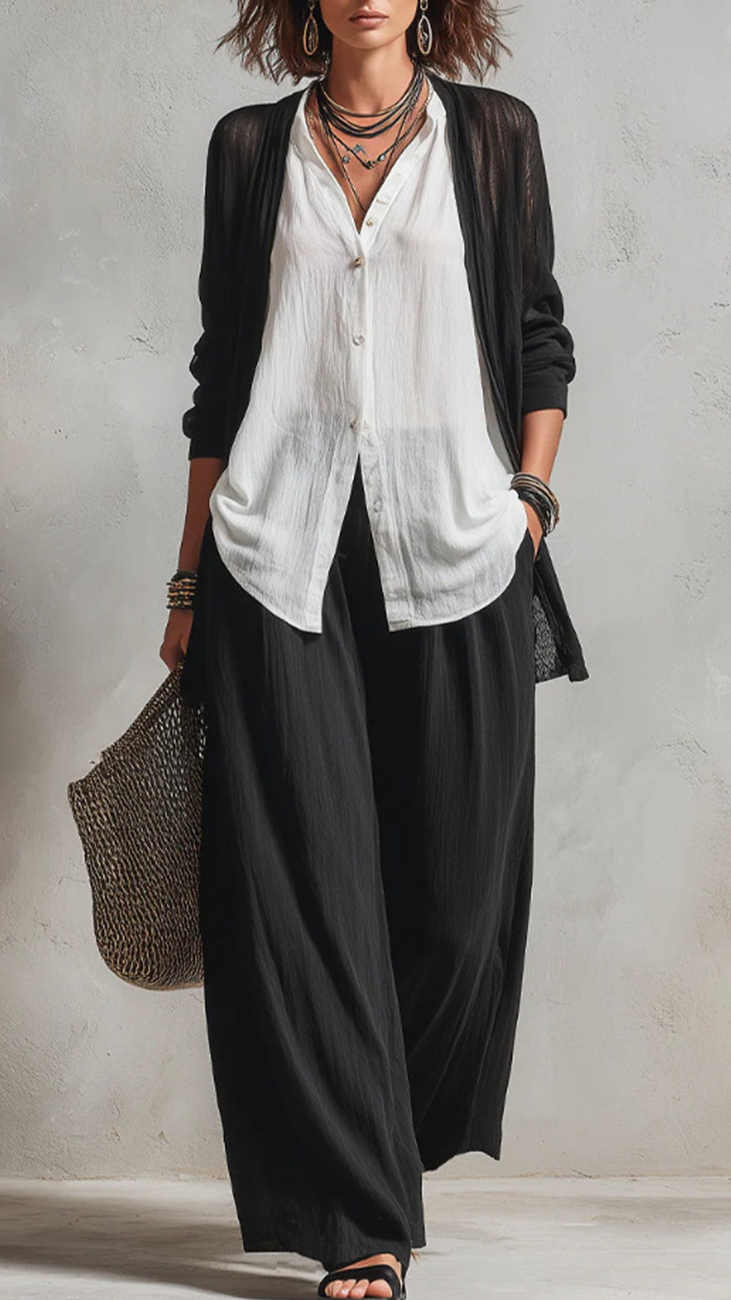 Women’s Cotton-Blend 3-Piece Layered Wide-Leg Pants Set