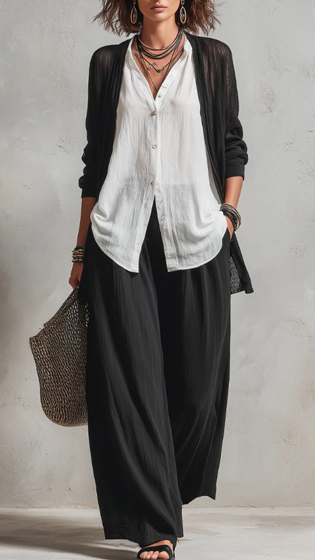 Women’s Cotton-Blend 3-Piece Layered Wide-Leg Pants Set