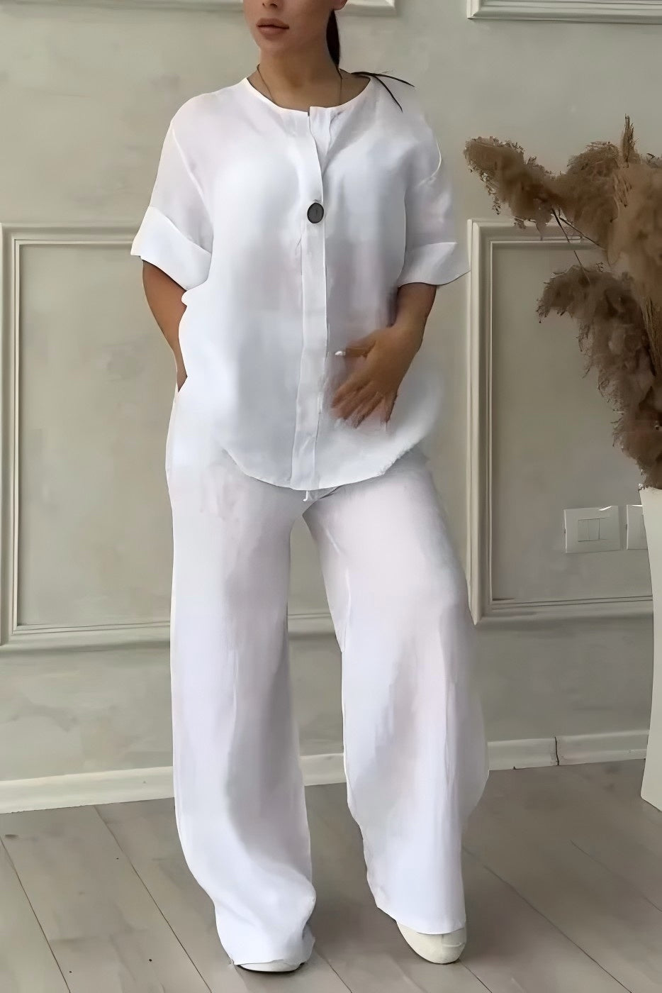 CLEARANCE SALE🔥 Women’s Casual button decorated cotton and linen two-piece set