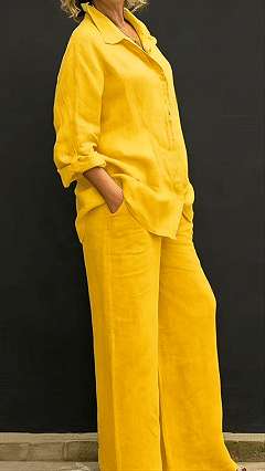 Women’s Linen Lapel Shirt & Wide-Leg Pants Two-Piece Set