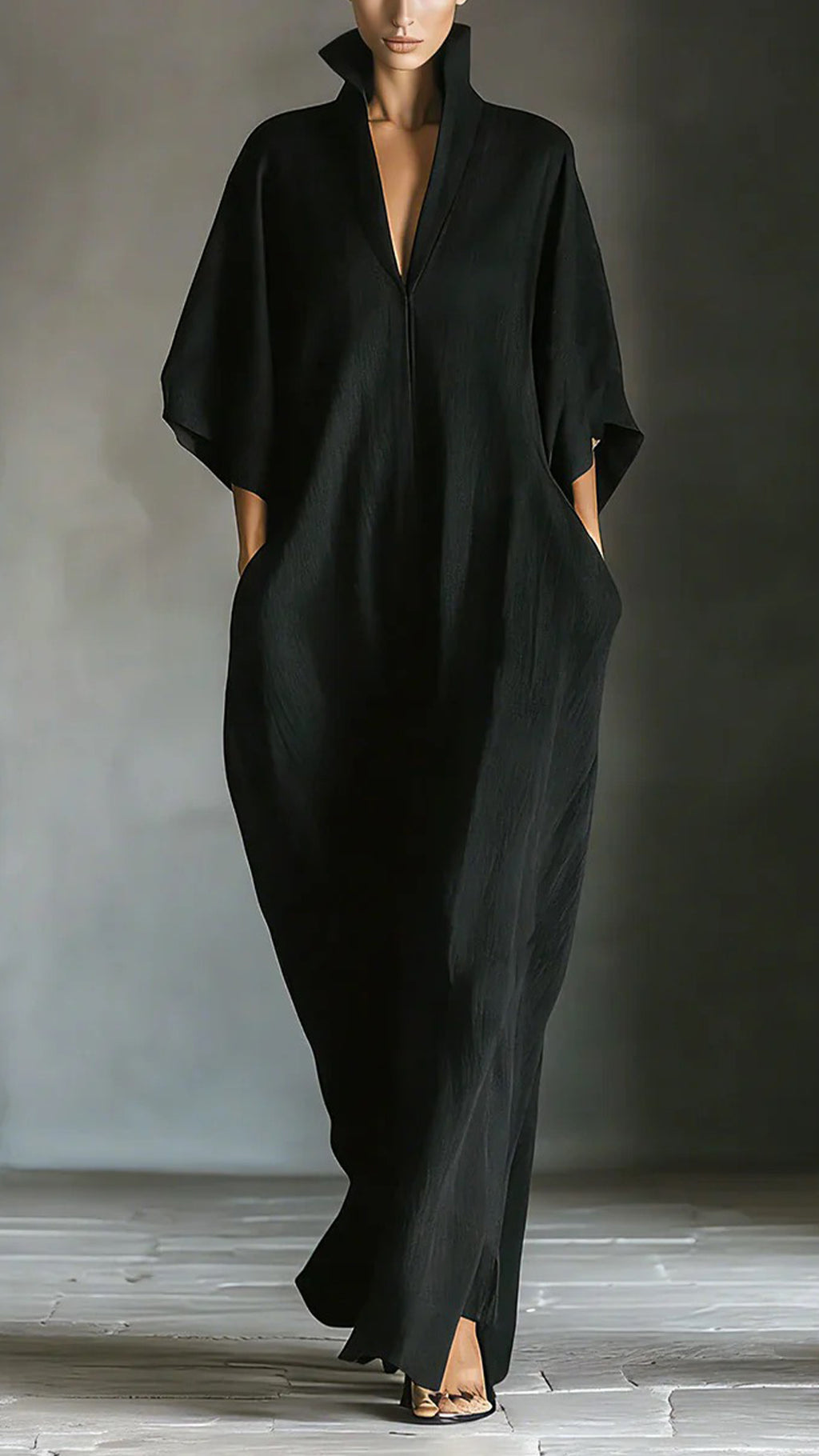 Women’s Bamboo Fiber Stand Collar V-Neck Loose Caftan