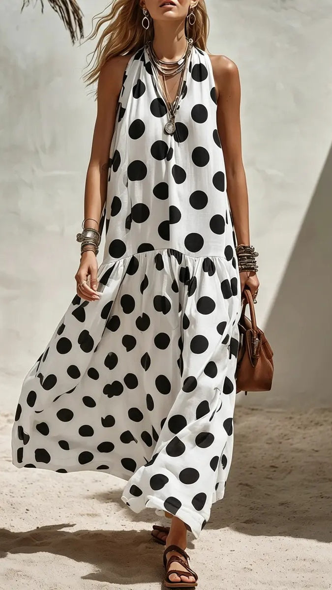Women’s Elegant Polka-Dot Sleeveless Loose-Fit Dress