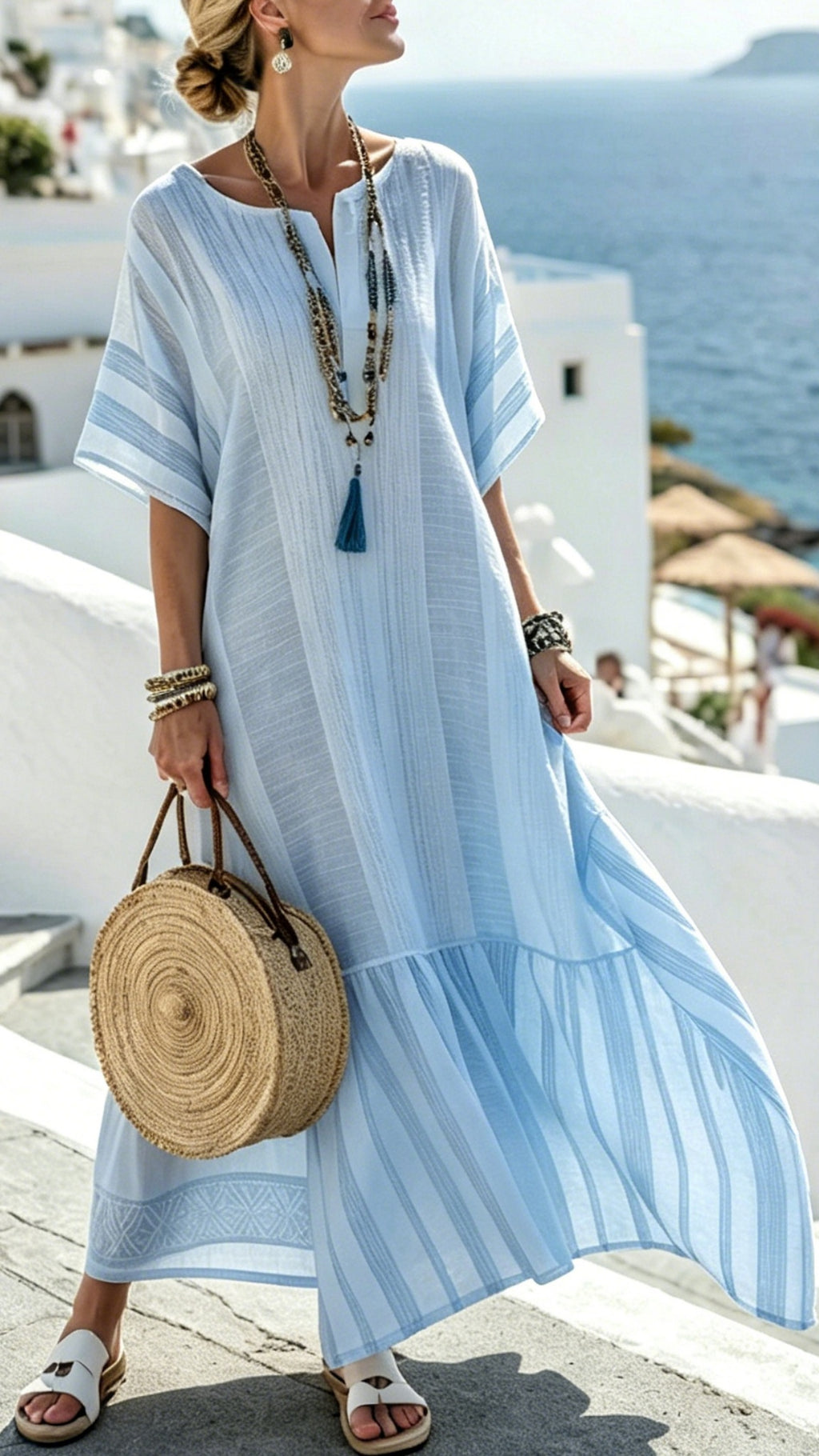 Women’s Digitally Printed V-Neck Midi Dress with Half Sleeves